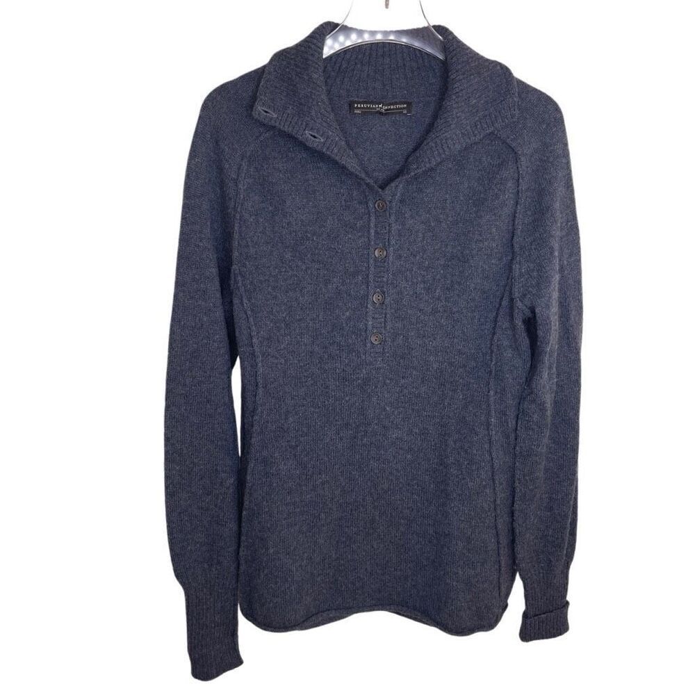 Peruvian Connection Blue Gray Alpaca Vneck Button‎ Up Down Sweater Cardigan Xs